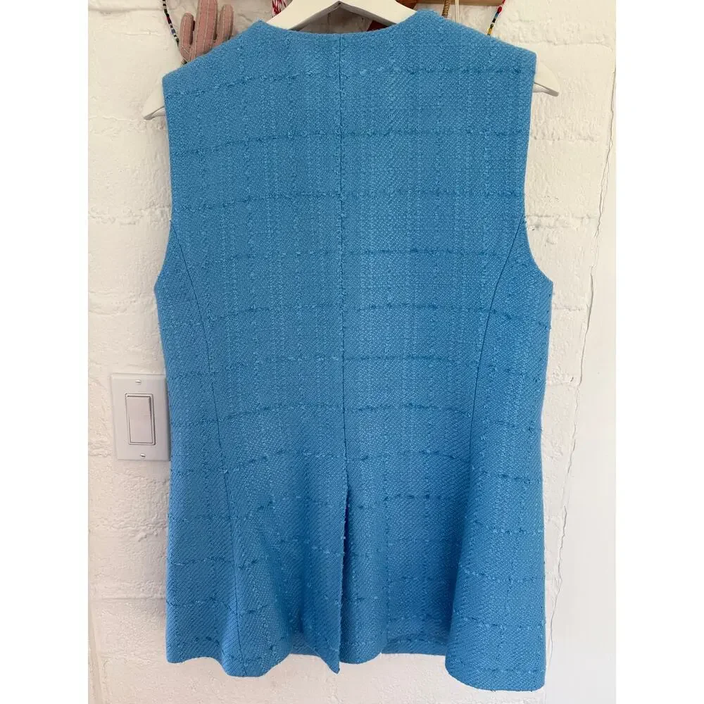 Ann Taylor Sky Blue Tweed Vest Shorts Set Gold Button Preppy Coastal 8 10 - Picture 6 of 12
